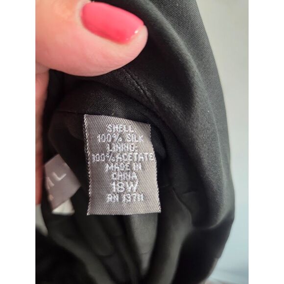 Kate Hill Women Black 100% Silk Midlength Tie Waist Satin Button Trench Coat 18W - Picture 8 of 9